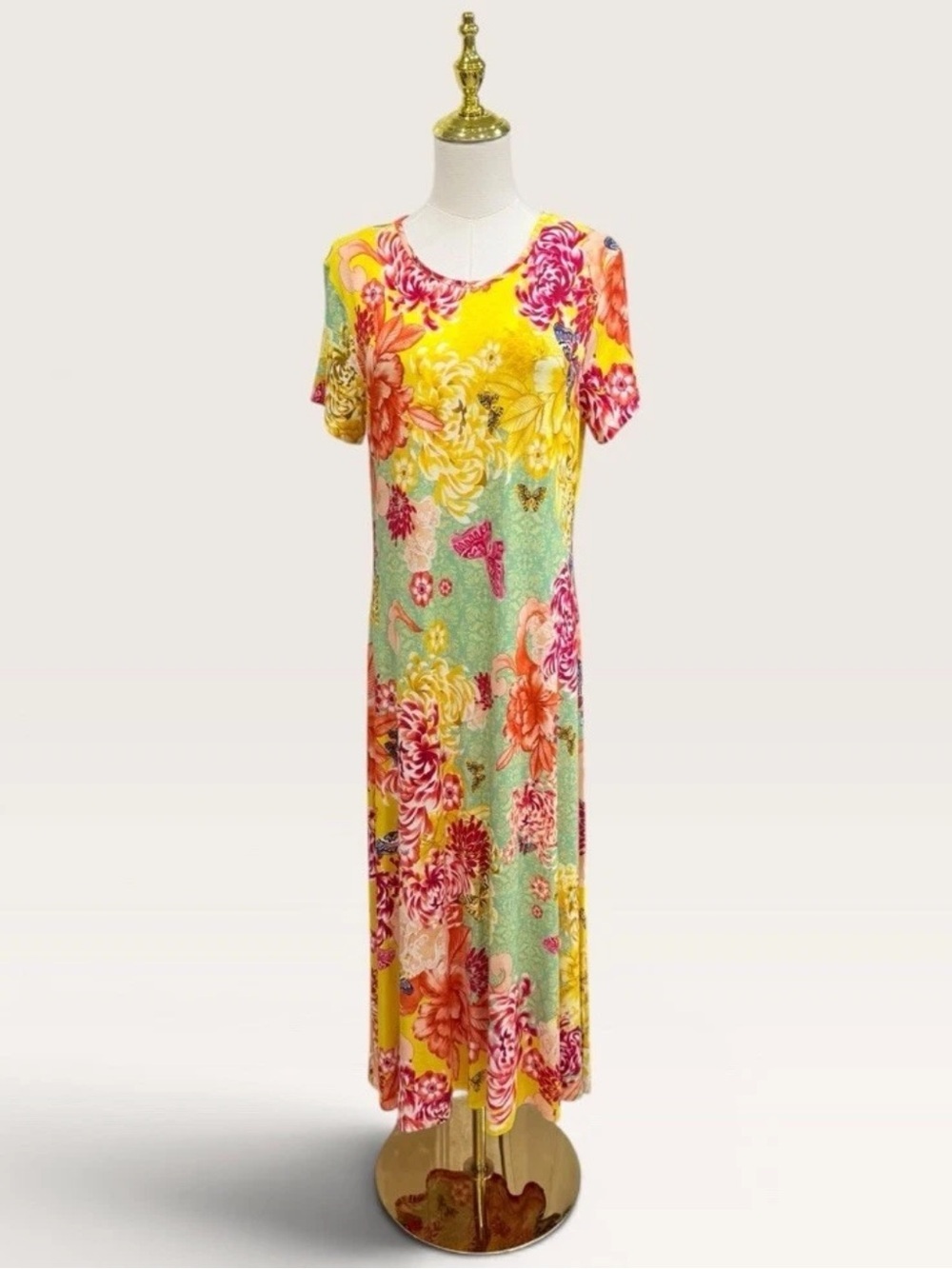Johnny Was The Janie Favorite Cap Sleeve Midi Dress Charlie Floral Yellow Medium